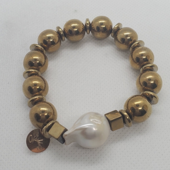 Giulia bracelets-set 2-handmade gold Hematite bracelet baroque fresh water pearl - Picture 4 of 5